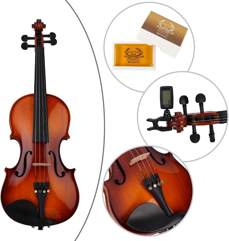 Rhythm Violin Set for Beginners,Acoustic Violins Starter Kit Package for Student,Beginners Fiddle with Hard Case, Rosin, Shoulder Rest, Bow, and Extra Strings (NATURAL, Full) - Image 2